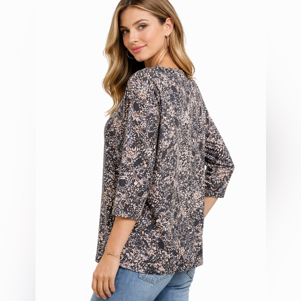 J. Jill Abstract neutral Speckle Elbow-Sleeve Top M‎